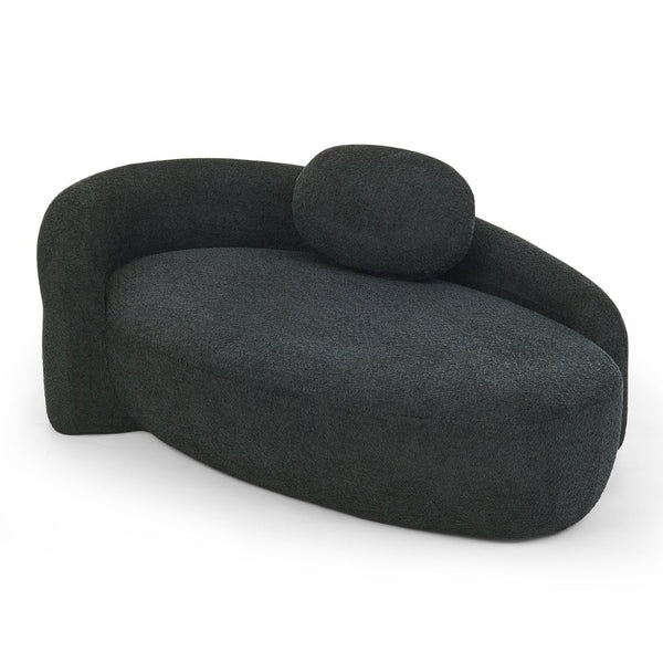 English Elm Modern Oval Boucle Lounge Chair Sculptural Integrated Armrest for Bedroom Living Room Black W487P456130