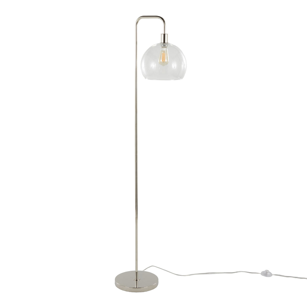English Elm Metro 61" Contemporary Floor Lamp in Polished Nickel with Clear Seeded Glass Shade, Arched LED Look B202P223986