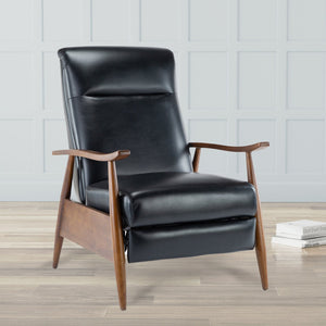 English Elm Sarasota Wood Arm Push Back Recliner with Leather Gel Upholstery, Chestnut Arms & 3-Position Comfort Black B050P281015