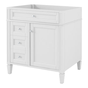 English Elm 30'' Modern Bathroom Vanity Cabinet with Roman Legs, 3 Drawers, Adjustable Shelf, Tip-Out Drawer, Durable MDF/Solid Wood White N710P236988K