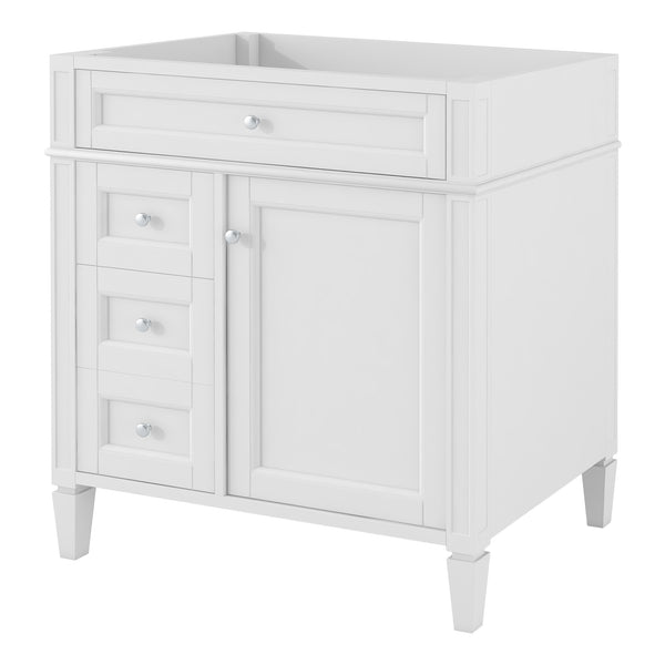 English Elm 30'' Modern Bathroom Vanity Cabinet with Roman Legs, 3 Drawers, Adjustable Shelf, Tip-Out Drawer, Durable MDF/Solid Wood White N710P236988K