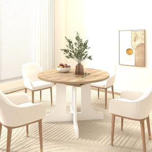 English Elm Dining Farmhouse Expandable Oval Table 59"x43" with Removable Leaf, X-Base, White Oak Finish, Seats 6 W1347P246823
