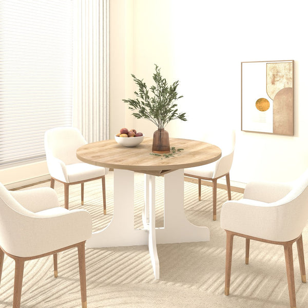 English Elm Dining Farmhouse Expandable Oval Table 59"x43" with Removable Leaf, X-Base, White Oak Finish, Seats 6 W1347P246823