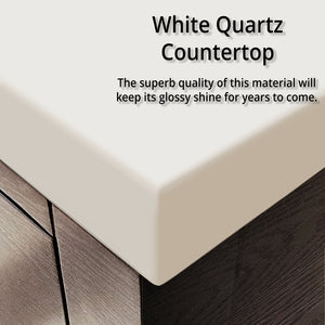 English Elm Grey Oak Double Bath Vanity 84" W With White Quartz Top, Soft-Close Drawers & Ample Storage Space B2731P257862