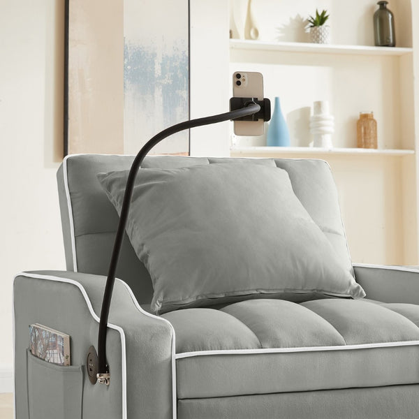English Elm Sleeper Sofa Chair Velvet Convertible Armchair with Usb Charging for Small Spaces Gray W1359P458676