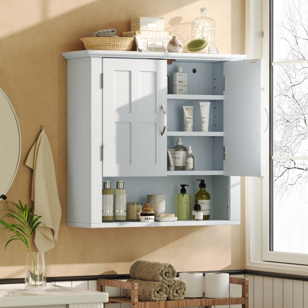 English Elm Bathroom Wall Mounted Cabinet Raised Panel Doors Adjustable Shelves Farmhouse Storage White N817P375225W