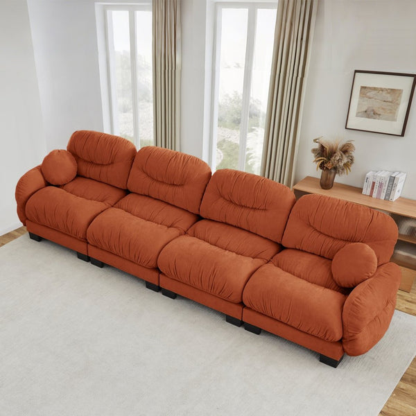 English Elm Pleated Chenille Modular Sofa with Ergonomic Foam Cushions and Sculptural Curved Armrests Orange W5656S00070