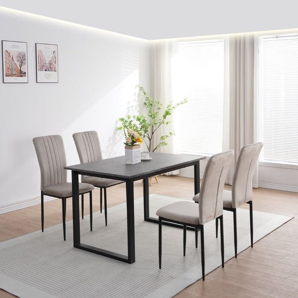 English Elm Dining Chair Set of 4 Velvet Upholstered Curved Back with Powder Coated Metal Legs Gray W3851P407807