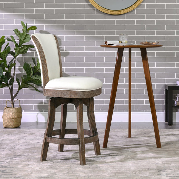 English Elm Jennifer Taylor Home - Henry 27" Armless Swivel Counter Height Bar Stool Heathered Linen Upholstered High Back Support White B2719P238375