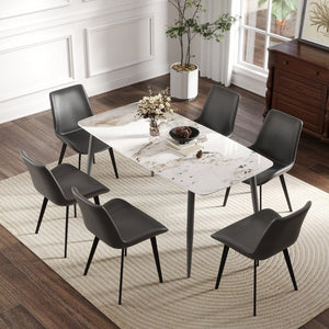 English Elm 62.99" Modern Artificial Stone Dining Table With Curved Edges & Dark Grey Metal Legs For 6 People P3 W1535S00508-GIGA