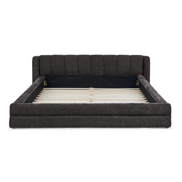 English Elm Queen Upholstered Platform Bed Frame In Dark Grey - Stylish Chenille, Solid Support, Modern Design W487S00327-GIGA