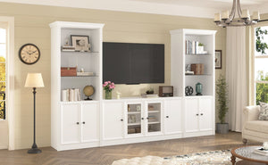 English Elm U-can Three Piece Wall Unit Built-in Media Center with Crown Molding and Tempered Glass Storage White SJ000156AAK