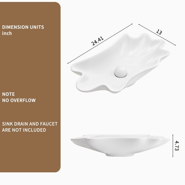 English Elm Bathroom Seashell Ceramic Vessel Sink Above Counter Glossy White Sculptural Basin W3402P350144