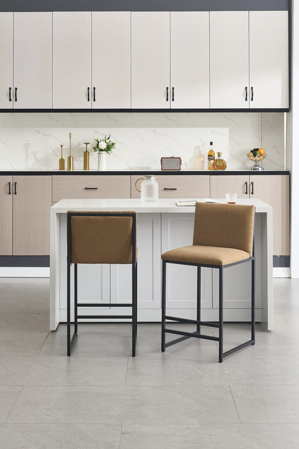 English Elm Counter Height Bar Stools Set of 2 Upholstered Linen Seats with Metal Frame & Cushion Comfort for Kitchen Bar and Dining Room Coffee W1249P257010