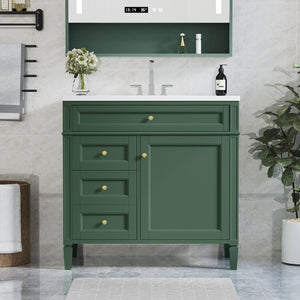 English Elm 36'' Modern Bathroom Vanity With Top Sink, 3 Drawers, Roman Legs & Adjustable Shelving For Storage SW000119AAF-2