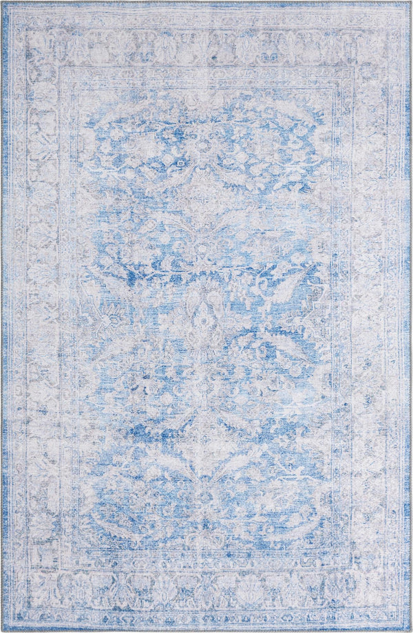 Unique Loom Timeless Thaddeus Machine Made Overdyed Rug Blue, Ivory/Gray 5' 1" x 8' 0"