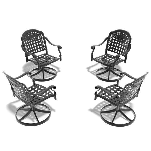 English Elm Cast Aluminum Swivel Patio Chairs Set of Four with Sculpted Frame Outdoor Seating W1710S00670