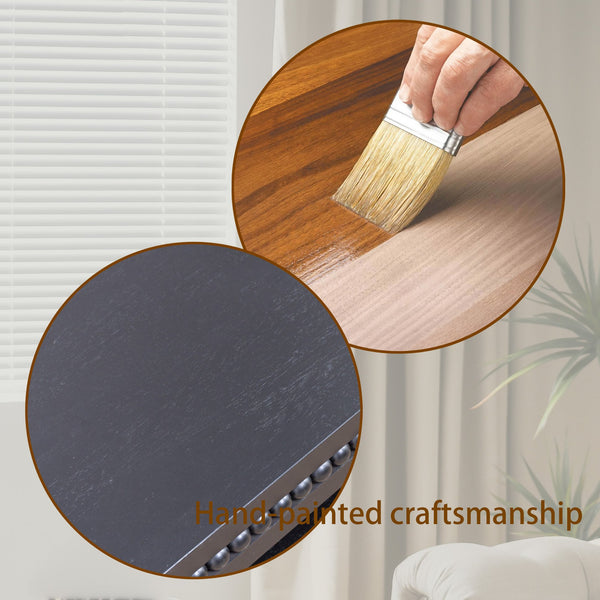 English Elm Modern Black Coffee Table With Beaded Trim – 52" Stylish Storage Solution For Contemporary Living Spaces W2729P298165