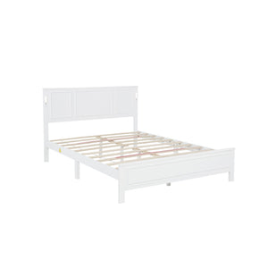 English Elm Queen Pinewood Platform Bed Farmhouse Tall Panel Headboard with Led Lighting and Usb Ports White W504P391091