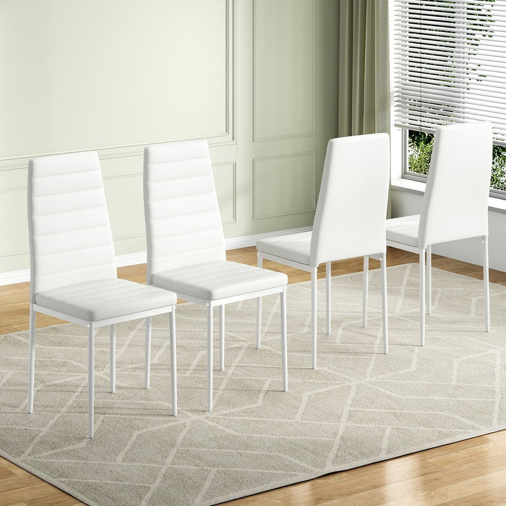 English Elm Set of 4 White PU Leather Dining Chairs with High-Rebound Cushion, Adjustable Pads & Metal Frame Stability T3623P408812