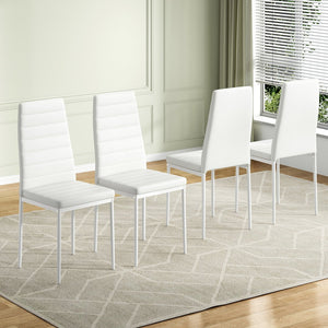 English Elm Set of 4 White PU Leather Dining Chairs with High-Rebound Cushion, Adjustable Pads & Metal Frame Stability T3623P408812