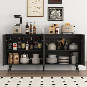 English Elm Sideboard Walnut Credenza with Hexagonal Doors and Adjustable Shelves for Dining Areas W409P327405