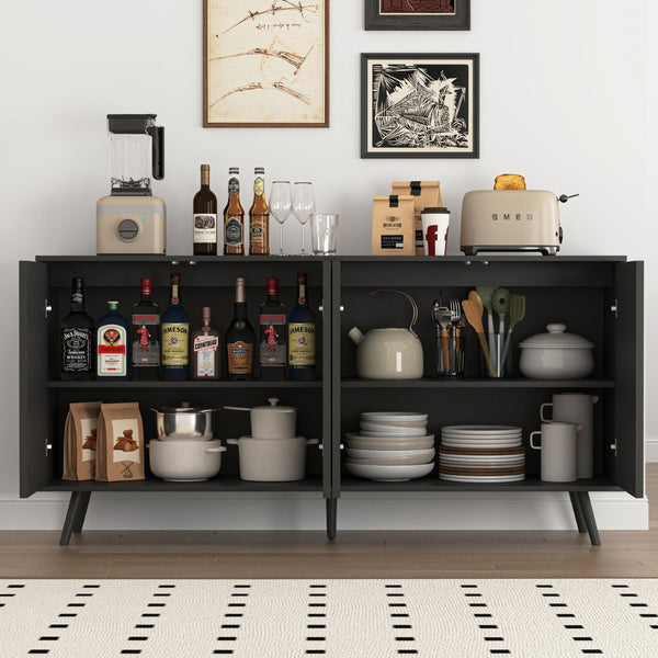English Elm Sideboard Walnut Credenza with Hexagonal Doors and Adjustable Shelves for Dining Areas W409P327405