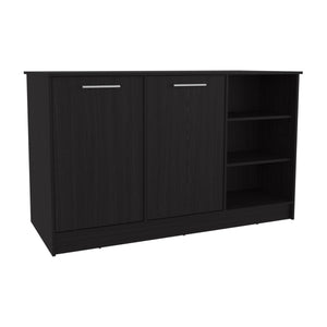 English Elm Ginger Kitchen Island with 26" x 59" Prep Top, Three Open Shelves & Two Cabinets for Hidden Storage B200S00413