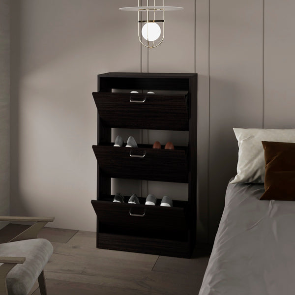 English Elm Wenge Slim Vertical Shoe Rack with 3 Flip-Down Compartments, Space-Saving Wenge Finish Organizer B062P389901