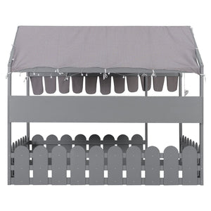 English Elm {slats Are Not Included} Twin Montessori House Floor Bed Kids Tent Lights Shelves Pinewood Frame Gray N708P407963E