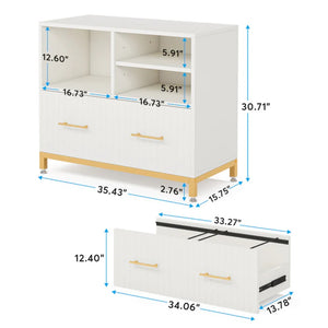 English Elm Practical Gold Frame File Cabinet with Open Shelving and Wood Tone Mdf Panels T3971P449088