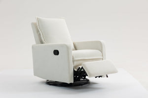 English Elm Short plush velvet armchair sofa with manual button recline, 360° swivel, cozy lounge chair for living room White W547P322815