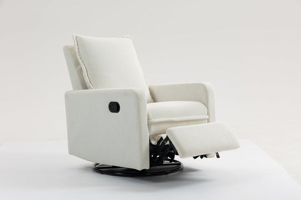 English Elm Short plush velvet armchair sofa with manual button recline, 360° swivel, cozy lounge chair for living room White W547P322815