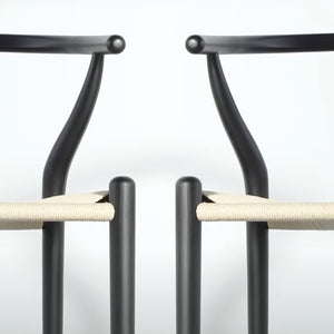 English Elm Wishbone Sculpted Solid Wood Chair with Hand-Woven Paper Cord Seat, Eco Oil Stain Finish, Durable Design Black B353P345219