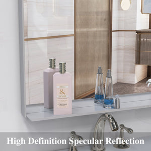 English Elm 48x32 Oversized Modern Rectangle Mirror with Silver Aluminum Frame Removable Tray Vertical/Horizontal W708P297399