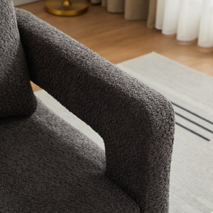 English Elm 29.13" Boucle Swivel Lounge Chair Open Back Sculptural Accent Seat for Living Room Charcoal W3188P280199