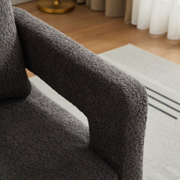 English Elm 29.13" Boucle Swivel Lounge Chair Open Back Sculptural Accent Seat for Living Room Charcoal W3188P280199