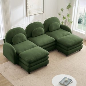 English Elm Teddy Fleece Modular Cloud Sofa Plush Three Seat Sectional with Movable Ottomans Green W5656S00086