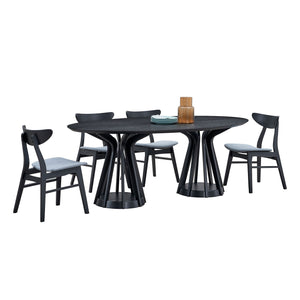 English Elm (1 Table+6 Chairs) 78.74 Inch Modern Dining Table Set Of 7 Piece s,Wooden Table and Chairs For Living Room,Large Kitchen Set Oval Table For Restaurant,Black