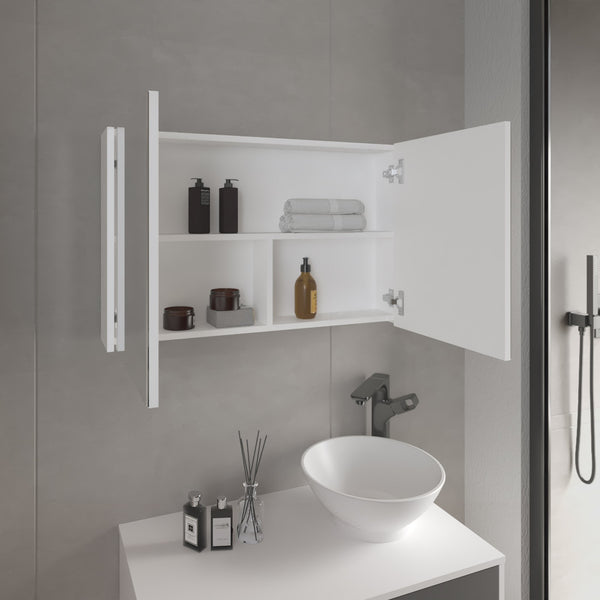 English Elm Bouti Mirrored Double Door Medicine Cabinet with Three Shelves — Wall Mount Storage for Bath & Kitchen White 36.3 L x 24.9 W x 4.4 H B070P242490