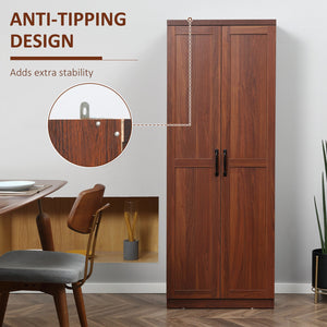 English Elm HOMCOM 63" Kitchen Pantry Cabinet with 5-Tier Shelves, Two Adjustable Shelves, Anti-Tip Safety Brown W2225P217119