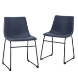 Walker Edison Modern Industrial Blue Faux Leather Dining Chairs, Set of 2 - Easy Assembly