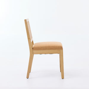 English Elm Farmhouse Rattan Back Dining Chairs Set of 2 with Linen Seat and Hardwood Legs Tan W1143P452937