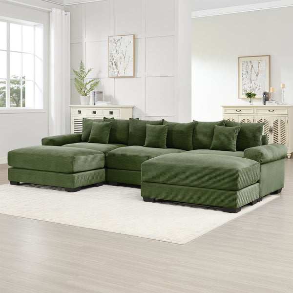 English Elm 130" Oversized Modular Cloud Sectional Couch - Premium Corduroy, Ergonomic Design & Movable Ottoman W714S01334