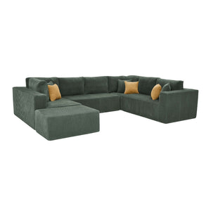 English Elm Full Corduroy Upholstered U-shaped Sectional Sofa with Moveable Ottoman Zero Assembly Dark Green B2748S00054