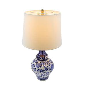 English Elm D14x27.6" Blue and White Ceramic Vase Lamp with Porcelain Floral Patterns, Ambient Table Light Decor W2078P324060