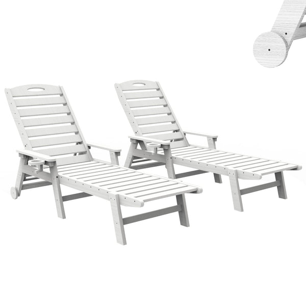English Elm Patio Hdpe Chaise Lounge Outdoor Reclining Poolside Chair with Built-in Cup Holder White W1859P478491