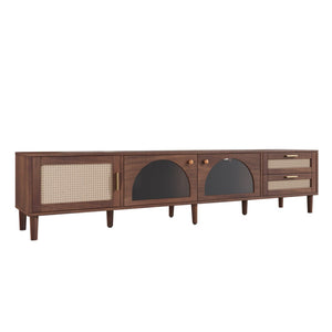 English Elm 86 Inch Rattan Media Console with Led Lighting Two Drawers Modern Living Room Tv Stand N710P438977P