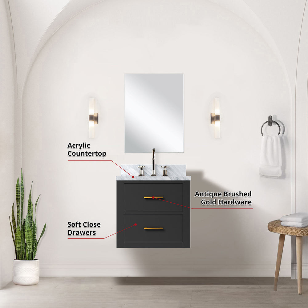 English Elm Black Modern Single-Sink Vanity Set With Acrylic Countertop, Mirror & Faucet For Easy Setup B2731S01969