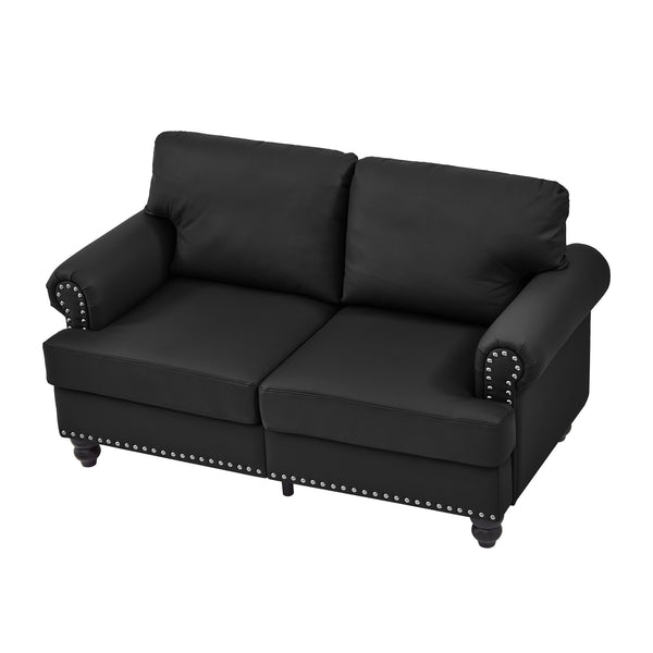 English Elm 59.5" Modern Classic Loveseat Sofa with Storage, Solid Wood Frame, Coil Springs & Removable Covers Black W1097S00175